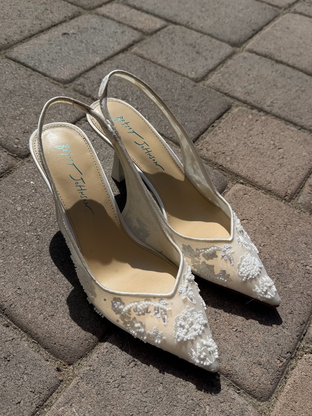Betsey Johnson Ivory Embellished Pointed-Toe Slingback Heels - Picture 2 of 8